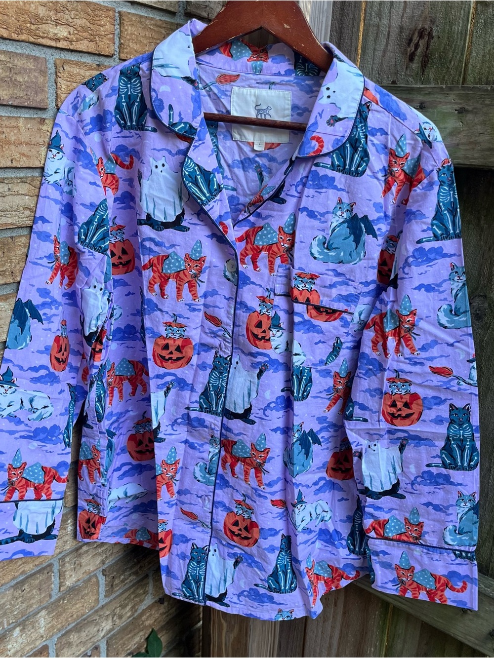 Printfresh Lavender Halloween Cats & Pumpkins Pajama Set Organic Cotton - Picture 4 of 5